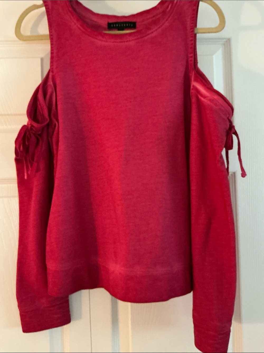 SANCTUARY NWOT Hot Pink Crew Neck Cold Shoulder French Terry Top Size X-Small